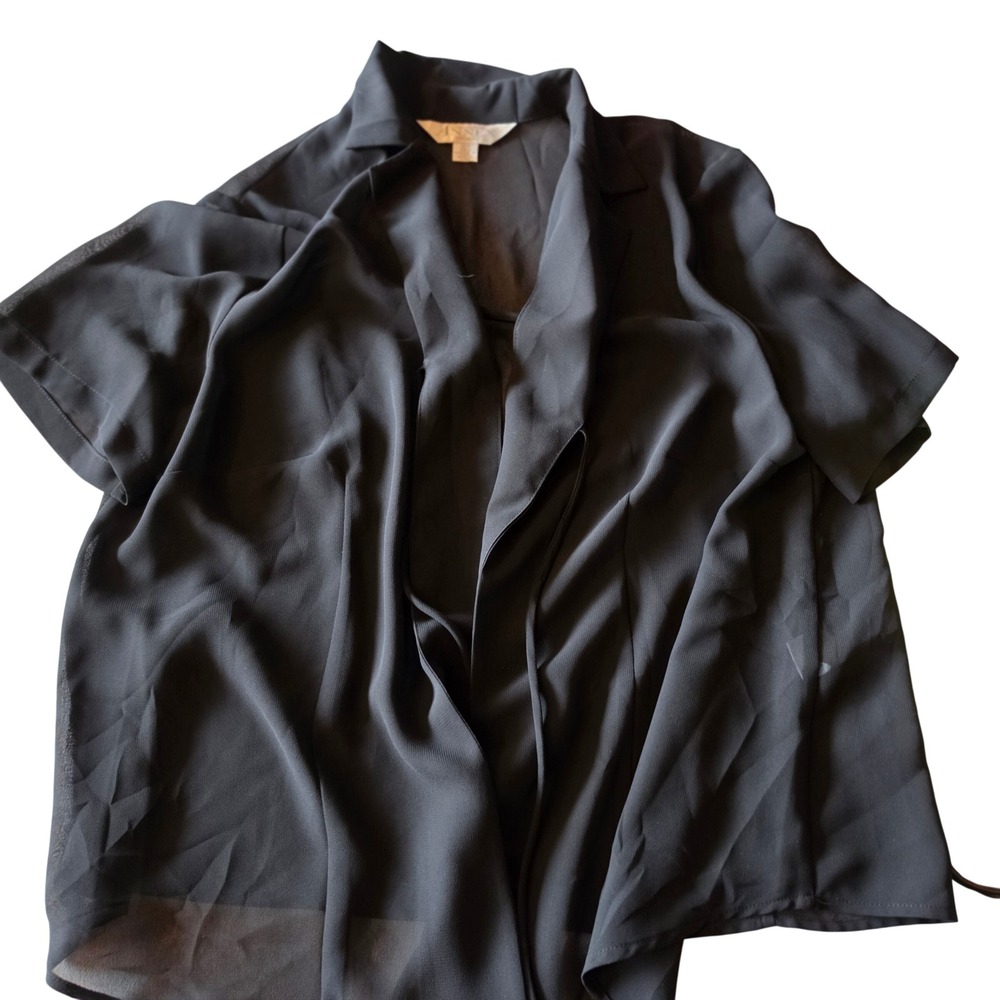 Casual Corner Annex Woman Black Sheer Short Sleeve Open Front Blouse Plus 16W